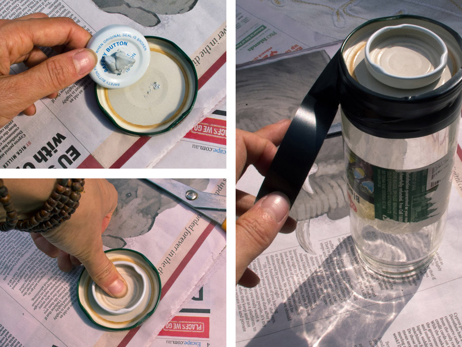 glass-jar-bottle-tops-bluetack-electrical-tape